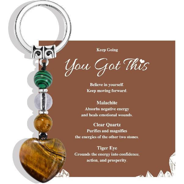 Natural Healing Crystal Heart Keychain Inspirational Gifts for Women Her