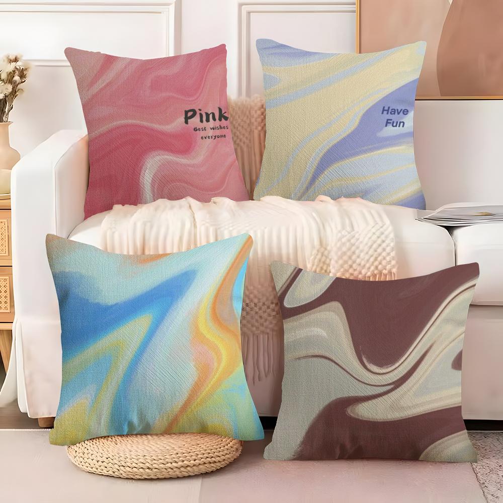Colorful Marble Pattern Cushion Cover Natural Linen Organic Fabric DoubleSided Printing Sofa Home Decor Breathable Bed Pillow