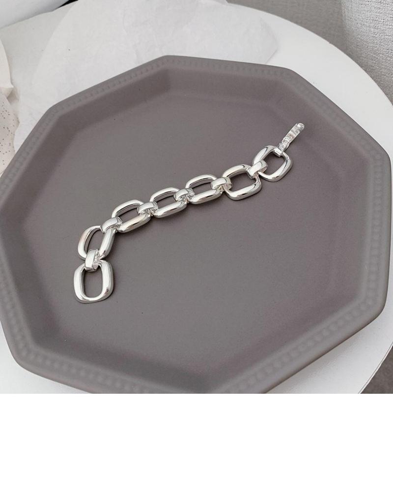 Korean S925 Sterling Silver Geometric Cutout Bracelet - Women's Retro Hong Kong Style Trendy Bangle