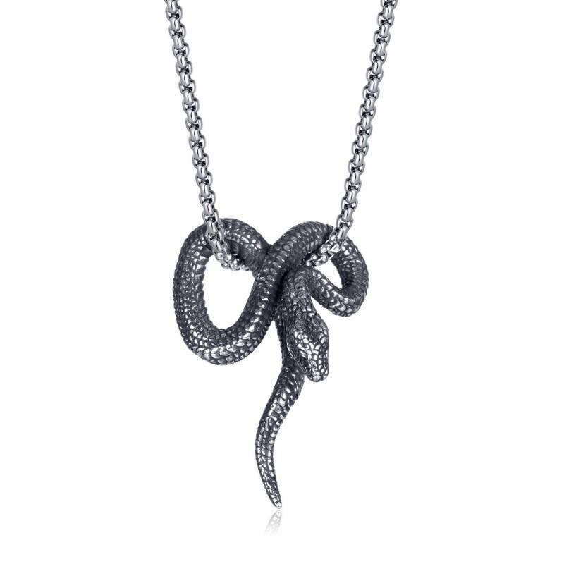 Retro Creative Design Serpentine Stainless Steel Personalized Pendant Python Men s Necklace