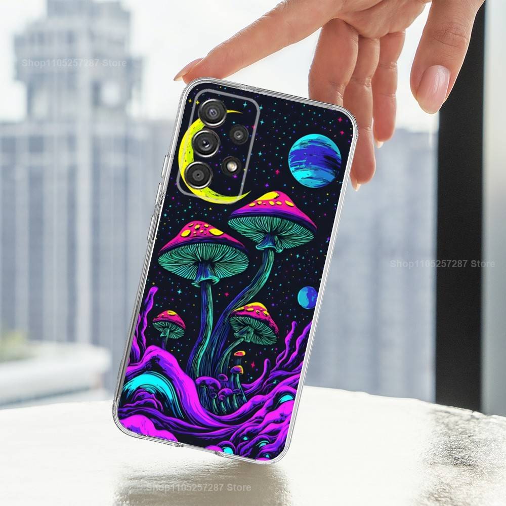 Trippy Plant Mushroom Case For Samsung A51,30,71,S9,Ultra,Lite,S22,10,20,FE,23,21,PIus,Transparent, Silicone