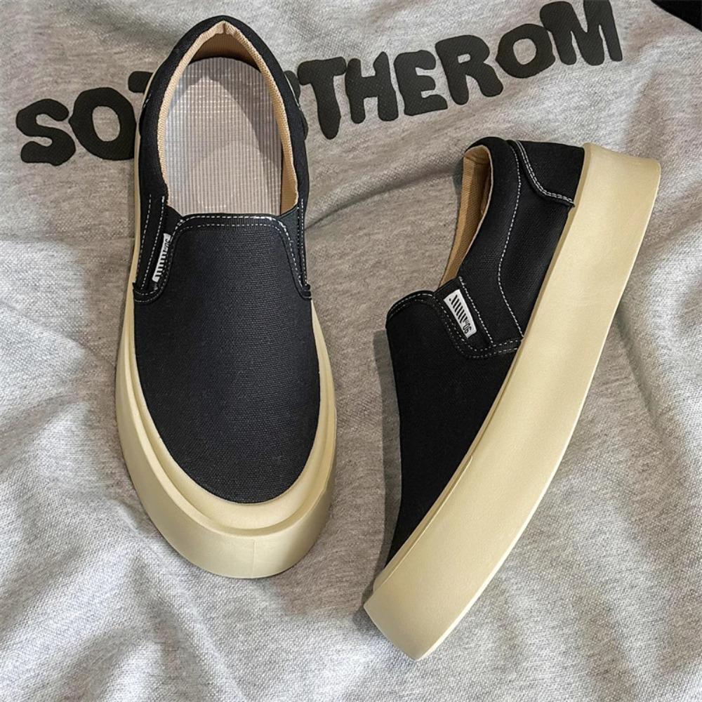Mens white canvas loafers high-quality thick soles fashionable casual sports shoes versatile board shoes lazy shoes