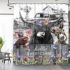 Farmhouse Pig Highland Cow Donkey Shower Curtain 60Wx72L Inch Funny Cute Animal Country Rustic Wooden Hello Sweet Cheeks Planks