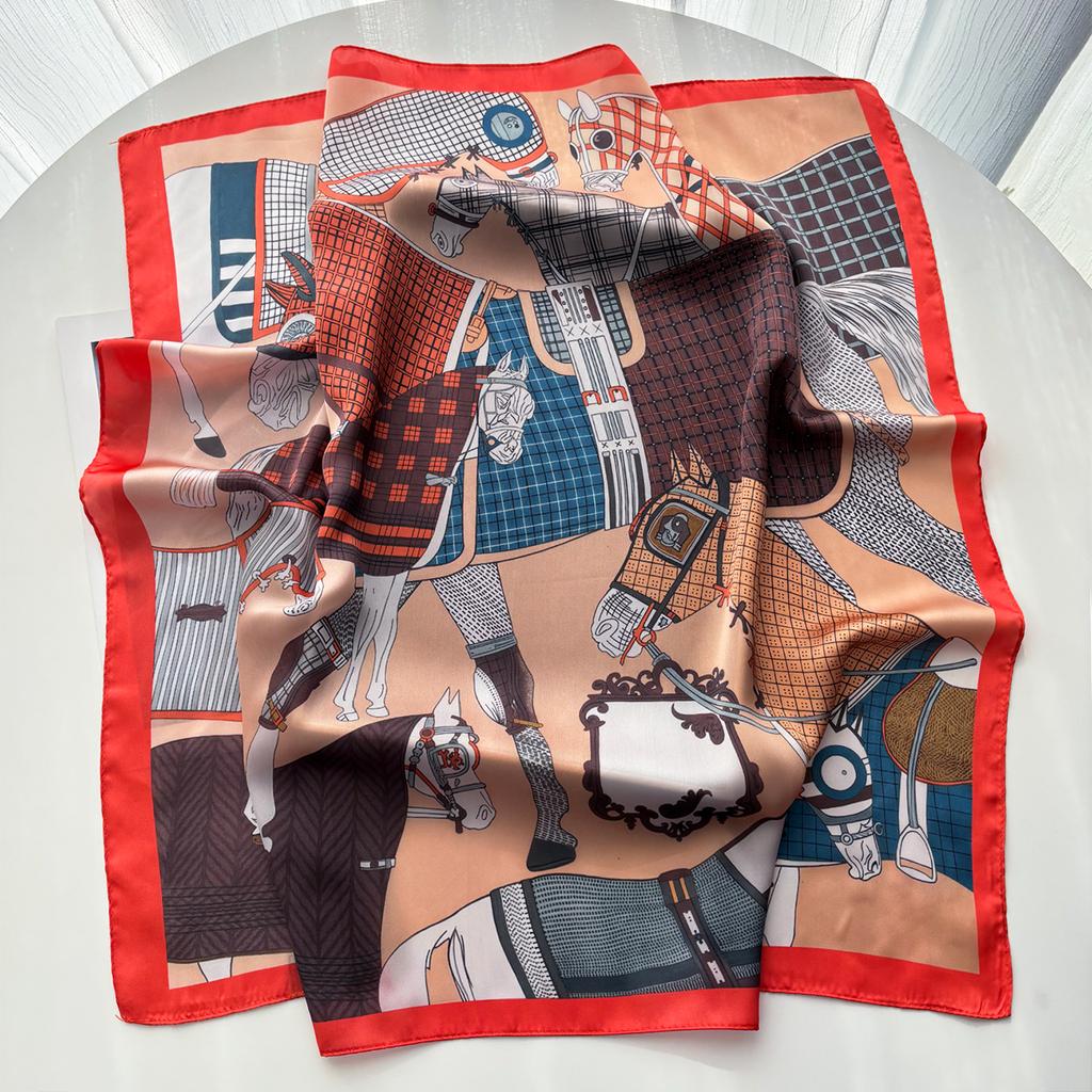 Imitation Silk Square Scarf For Women Stylish Printed Bandanas Hairband Luxury Hijab Neckerchief Elegant Shawl Wraps