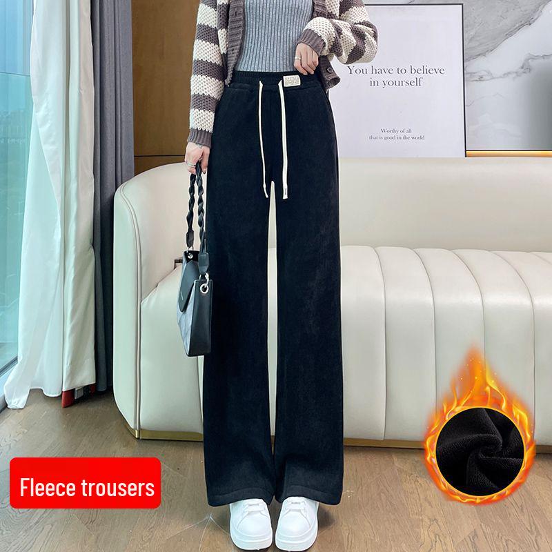 European Cotton Velvet Wide-Leg Pants for Women - Thickened, Loose Fit, Straight-Leg, Small Size, Casual, Perfect for Autumn and Winter