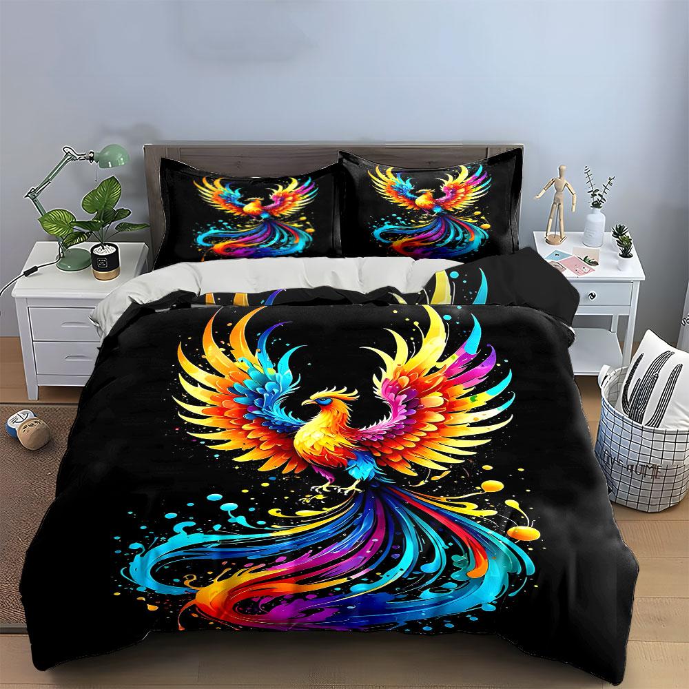 Multicolor phoenix with splashes. Bedding sets Duvet cover sets Duvet covers Pillowcases(1 * Duvet Cover 2 * Pillowcases without duvet insert)