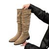 Thick Heel Pointed Thin Long Boots Women's Shoes 2025 New Autumn and Winter Piled Boots Medium Tube Knight Long Boots