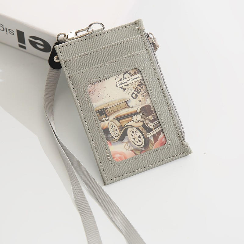 Casual Fashionable Pu Card Bag With Zipper Loose Change Bag With Hanging Rope Men'S And Women'S Card Mini Coin Bag Multiple Card Slots Id Card Bag