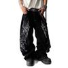 European and American style high street design sense personalized embroidery loose jeans men's trendy brand fashion casual wide-footed jeans