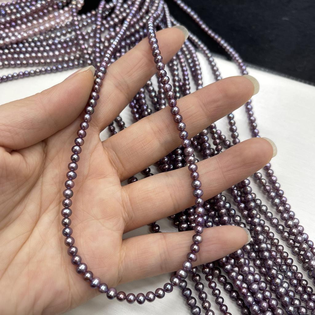 1String, Small Purple Pearl, 3-3.5mm, Natural Freshwater Pearl Beads for Jewelry Making DIY Necklace, Bracelet Accessories, Festive Crafts 36cm