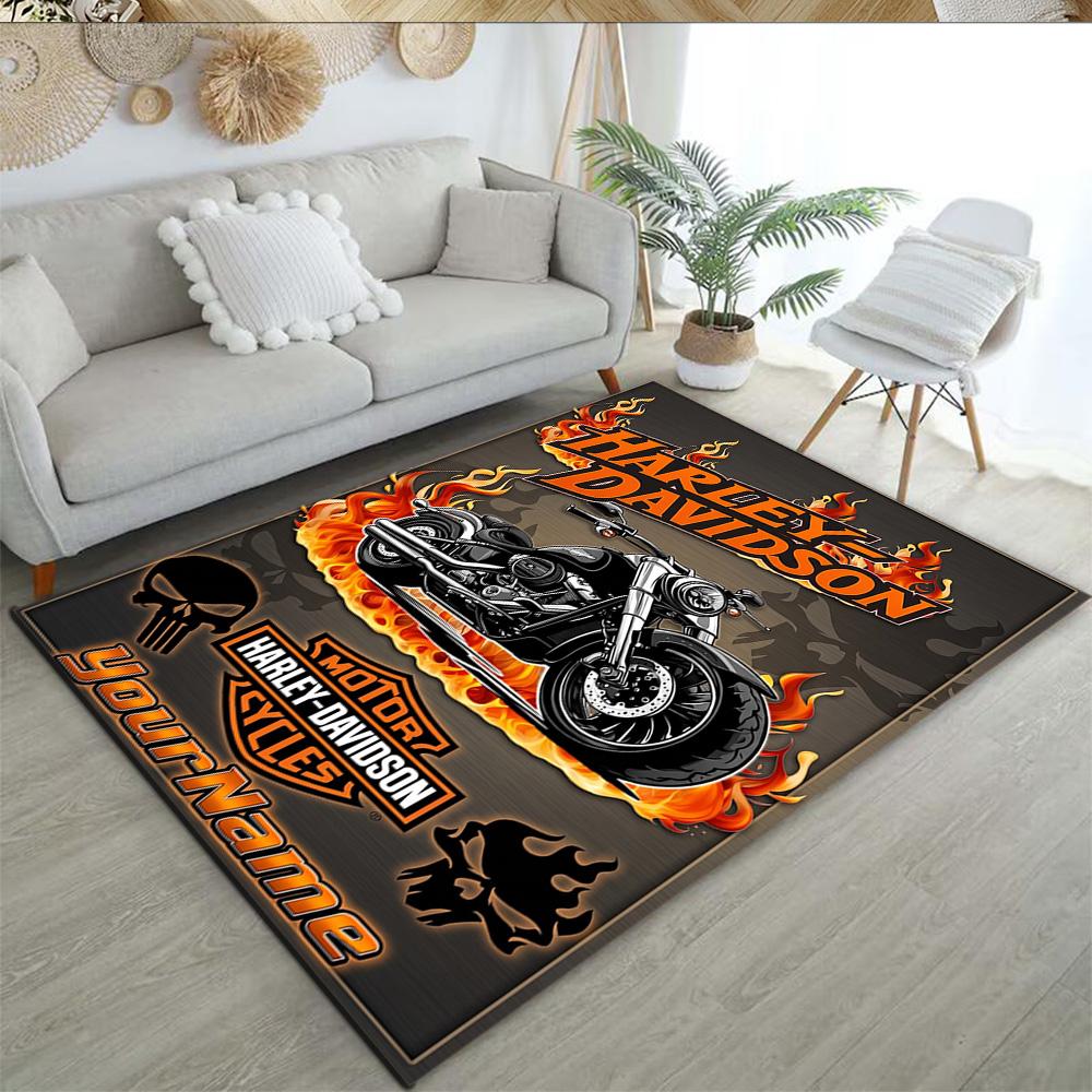 Harley-davidson Motorcycles Customize Your Name Floor Rug Office Rug Design for Playrooms Living Rooms Hallway Balcony Antislip Carpet