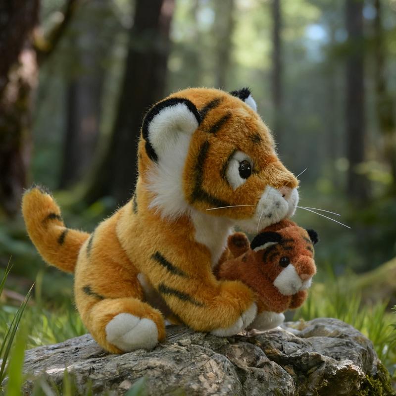 Cute Mother And Son Tiger Plush Toys Simulated Tiger Animal Dolls Kawaii Desktop Decorative Items Birthday Gifts For Friend Kids