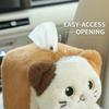 Drivers Cute Plush Animal Car Tissue Box Holder, Vehicle Console Napkin Dispenser, Secure Strap, Easy Refill, Tidy Ride, All-Season