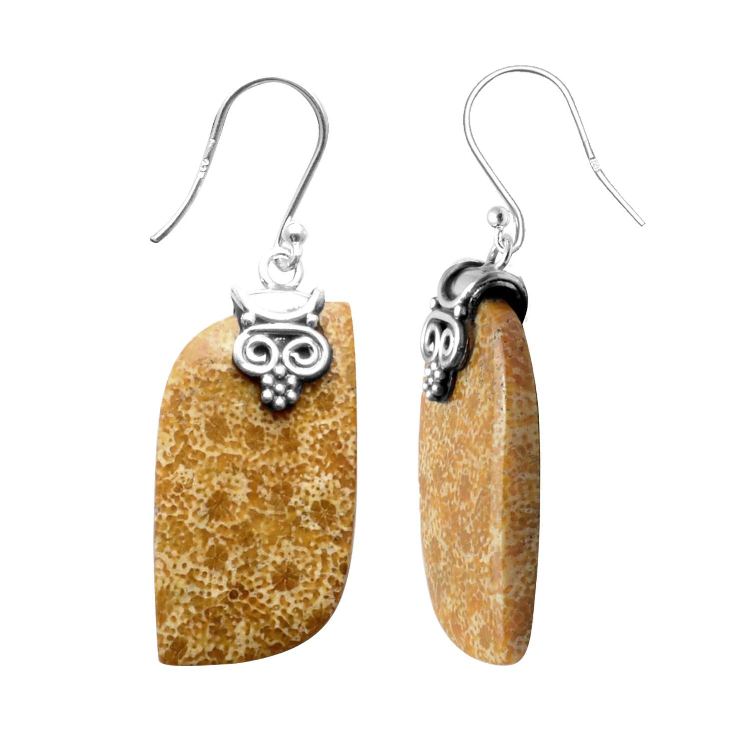 

Fossil Coral Gemstone Earrings Solid 925 Sterling Silver Handmade Earrings Jewelry Gift For Women And Girls E-3078