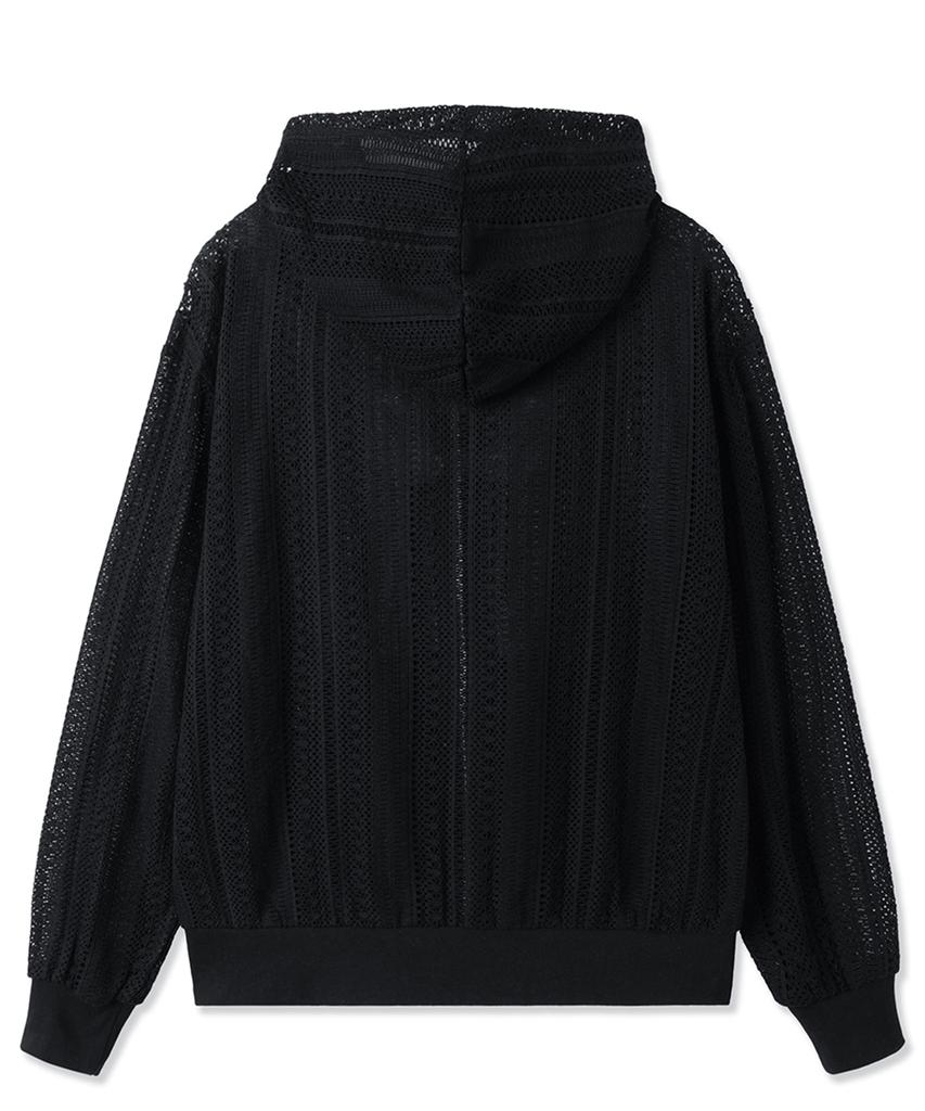 Openyard(Oy) Logo Crochet Hoodie Zip Up - Black
