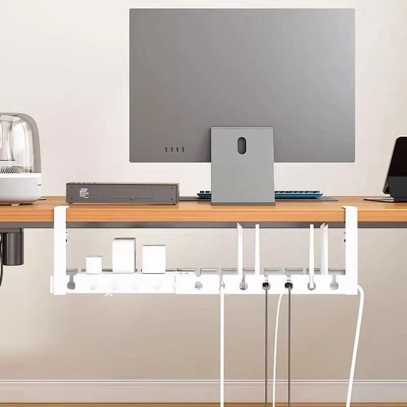 Telescopic Under Table Storage Rack Metal Cable Management Tray Home Office Desk Wire Organizer No Punching Storage Accessories