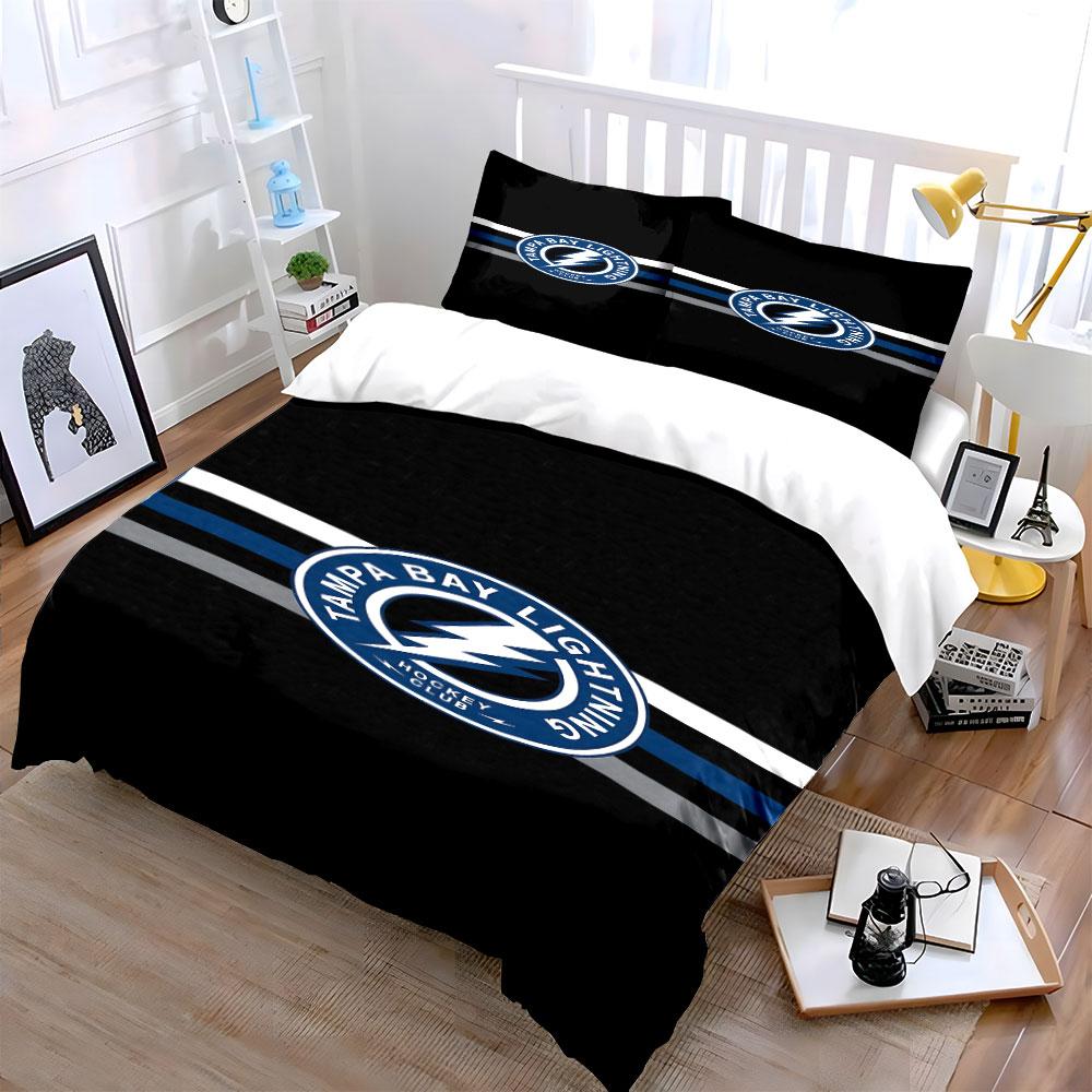 Tampa Bay Lightning Logo Bedding Set Print Bedding Set Duvet Cover Pillowcases (1* Duvet Cover 2* Pillowcases Do Not Include Comforter)