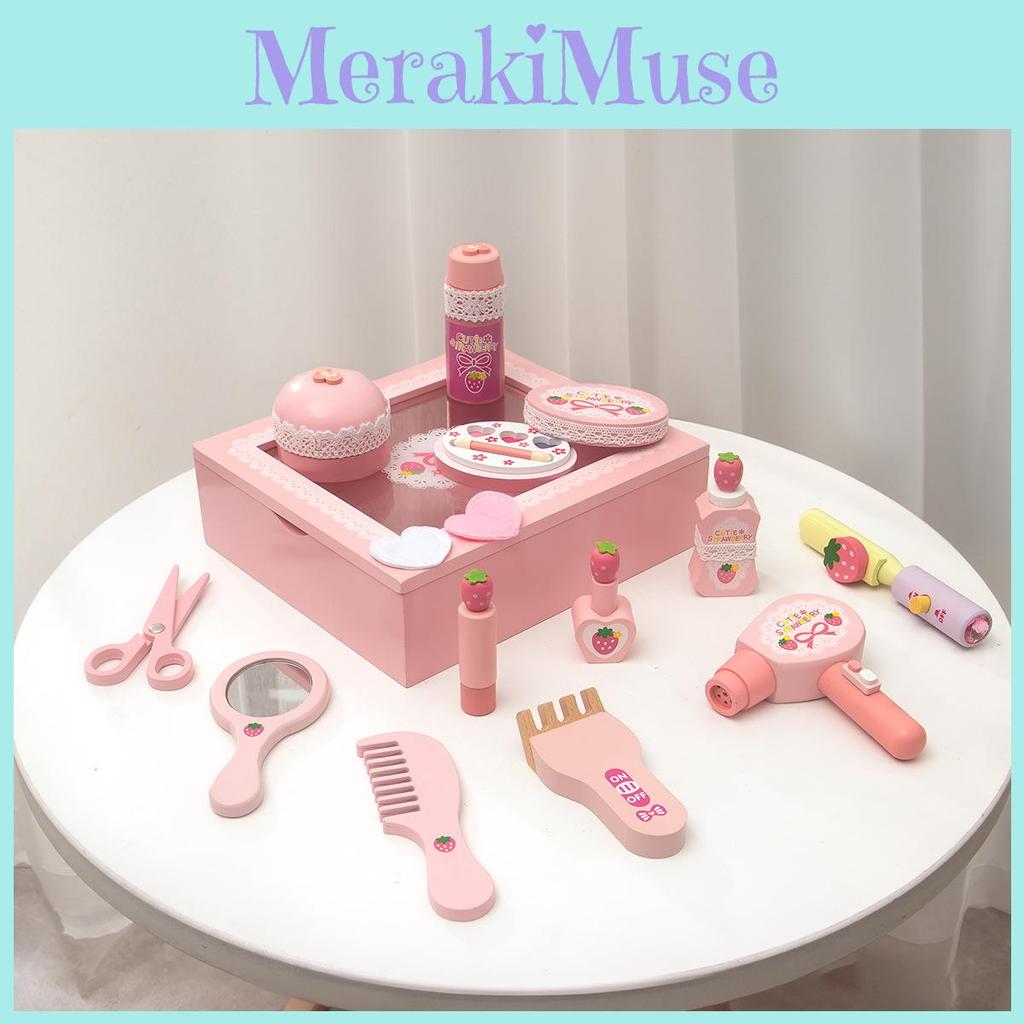 Play Makeup Wooden Box Pink Design Children Educational Development Toys Gift