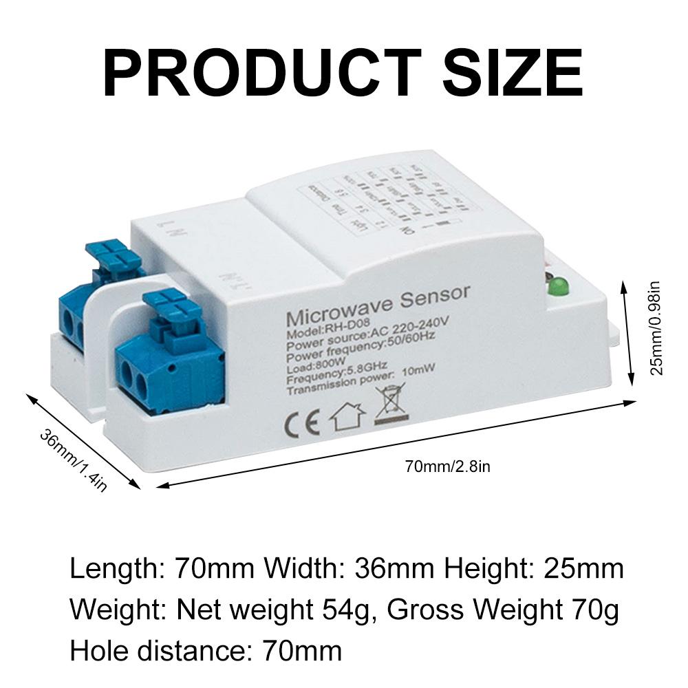 5.8G Microwave Radar Sensor Switch DIP 220-240V 360 Degree Microwave Sensor High Sensitivity Long Distance Detector Switch
