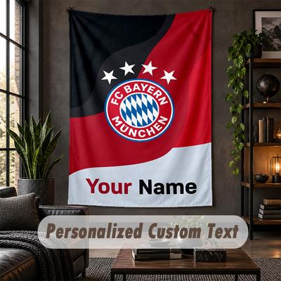Személyre szabott faliszőnyeg, Bayern München egyedi szöveggel, Puha anyagból készült falikép beltéri dekorációhoz