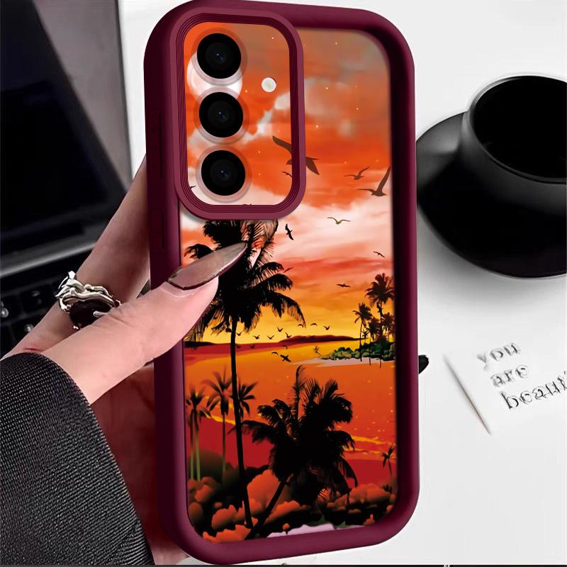 Seaside Coconut Print Case For Samsung A57 A37 A27 A17 S26 Ultra S25 FE A56 A36 A16 A55 A35 A15 A54 5G S21 S22 S23 S24 Plus Shockproof Bumper Cover