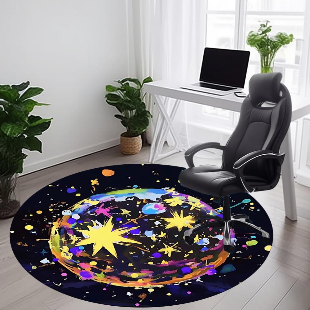 1PC Cosmic Painting Office Round Rug, Non slip, Soft and Durable Office Rug for Interior Decoration, Perfect for Office