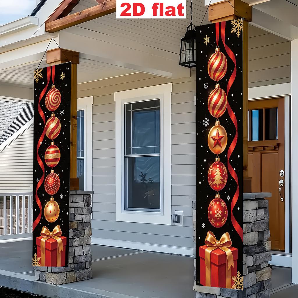 2D Flat, 2D Flat Banner, Christmas, Christmas Eve, New Year's Eve and New Year Themed Decorative Couplet Hanging Flag, Striped Spiral Pattern with Col