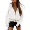 Felpa corta con cappuccio e zip a maniche lunghe da donna, foderata in pile, casual