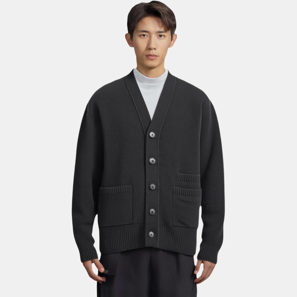 Uniqlo X Jil Sander Collaboration FW20 Solid Color Loose V-Neck Wool Cardigan Sweater Men sweater Light-Gray 446342-07