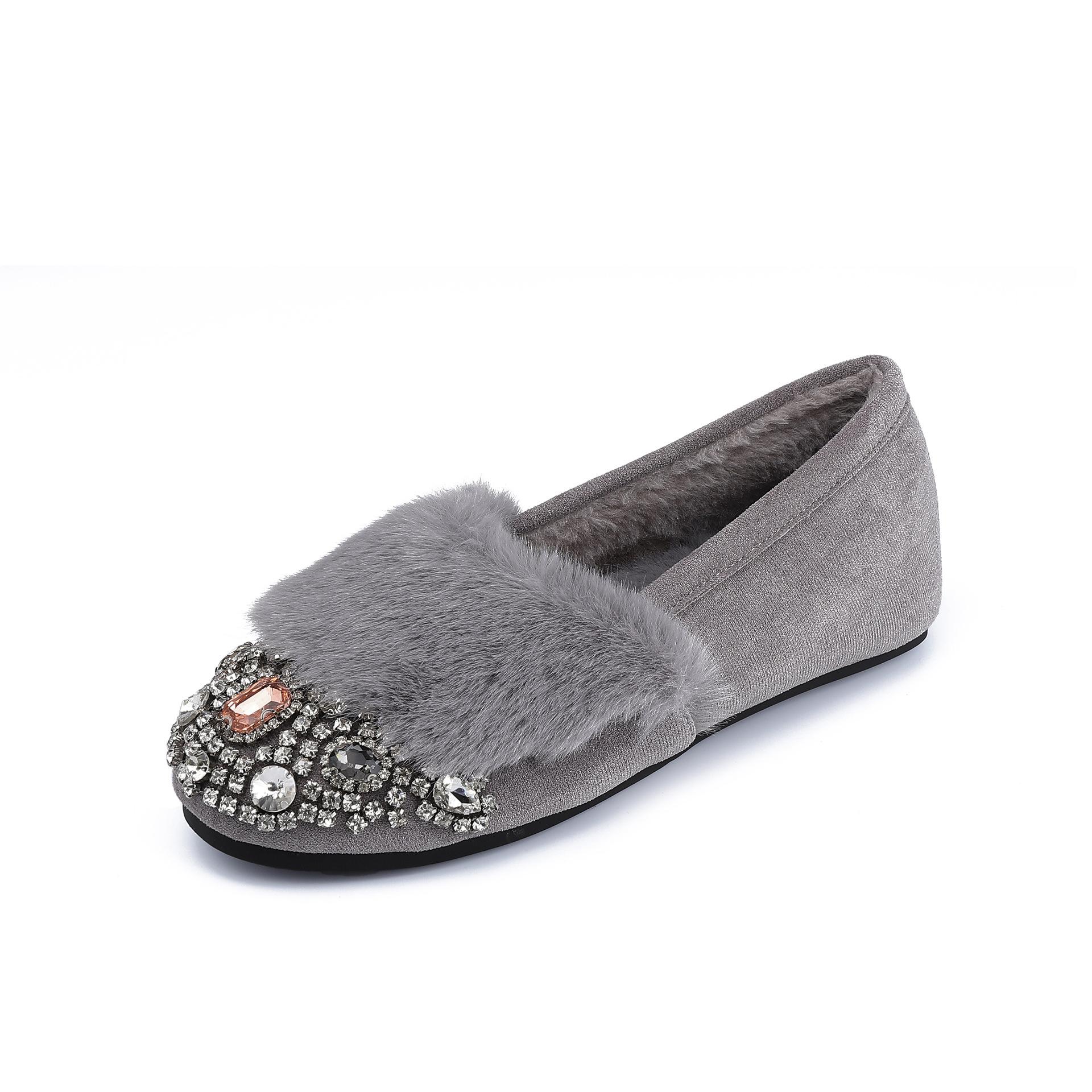 

2025 зима новые туфли Мао Мао женские блестящие бриллиантовые платформа хлопковые туфли женская одежда высококачественные толстые бархатные туфли детские 42 серый