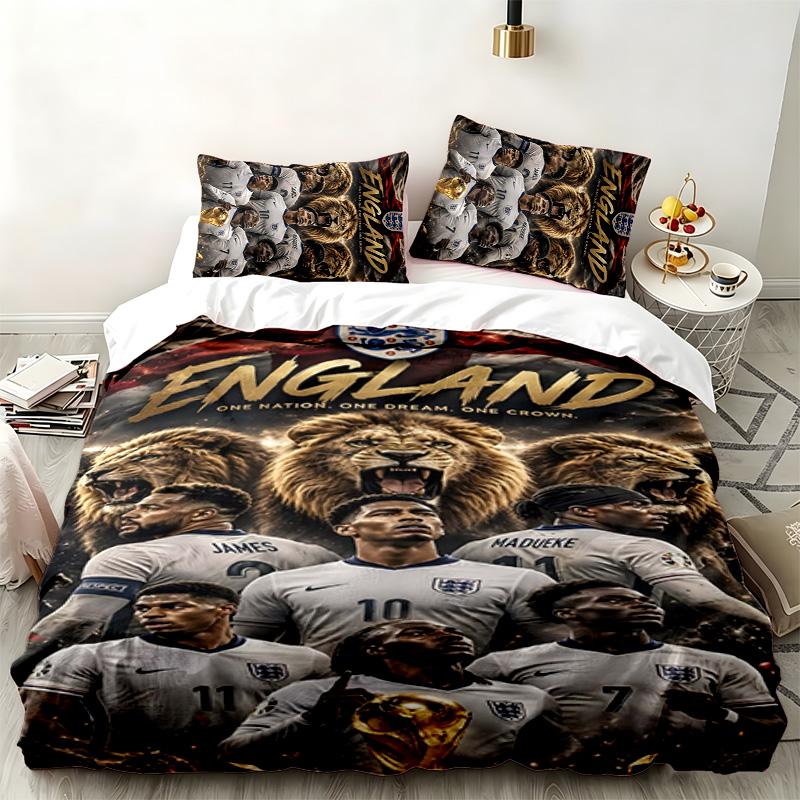 England Nationalmannschaft 3-teiliges Set Perfekt für das Schlafzimmer Bequemes Bettwäsche-Set enthält einen Bettbezug und zwei Kissenbezüge Ideal als Geburtstags- oder Ch