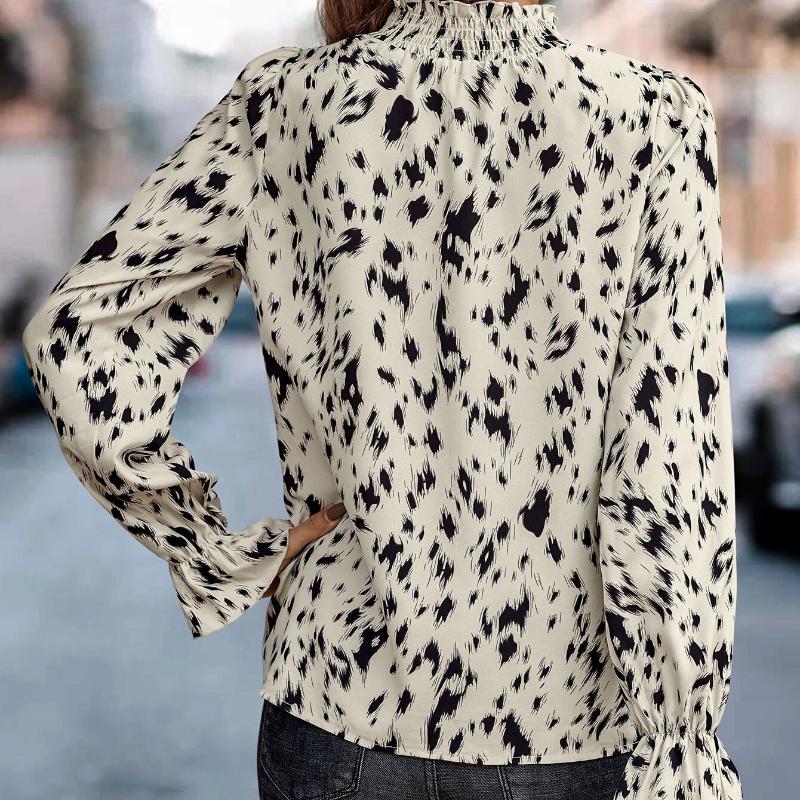 Print Tops Fashion Womens Clothes Temperament Elegant Shirts Hedging Long Sleeve Half-high Collar Blouse Loose Office Shirt