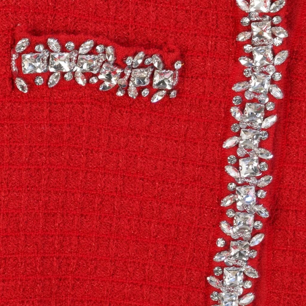 Elegant French-style Cardigan & Short Skirt Set with Red Diamond Accents