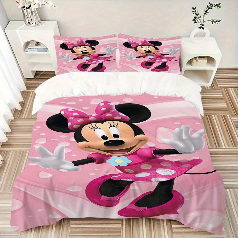 3pcs Minnie Mouse Pink Polka Dot Printed Bedding Set, Soft and Comfortable Quilt Cover for Bedroom, Guest Room W078