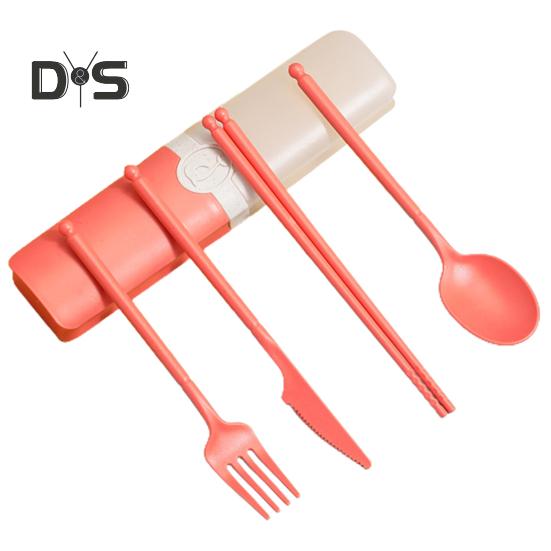 

Портативный набор столовых приборов с коробкой для хранения, ложка, вилка, палочки для еды, резак, удобная ручка, набор столовых приборов для кемпинга, пикников, путешествий оранжевый