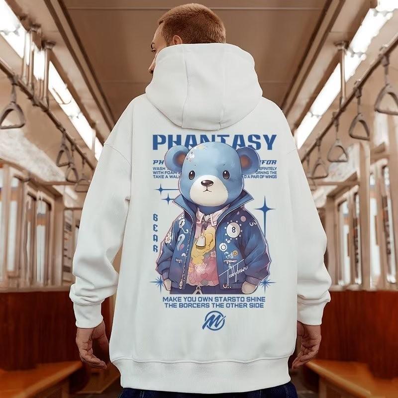 

M-8XL Heavy Duty Hoodie Starry Bear Print American Trendy Style Autumn/Winter Hoodie Couple s Wear S