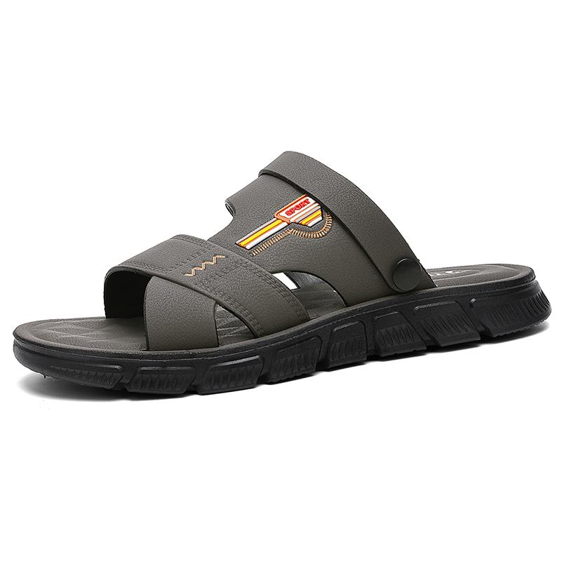 

Men s Sandals Summer Artificial Leather Wear Resistant Non Slip Beach Slippers Fashion Thick Sole Black Sandals for Men 45 сірий