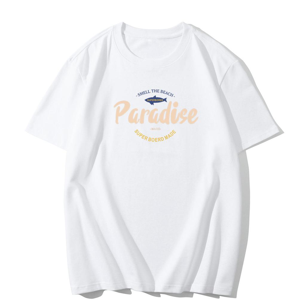 Summer Round Neck Letter Printed Couple's Top Fashionable Casual Short Sleeved Men's and Women's Universal Pure Cotton T-shirt