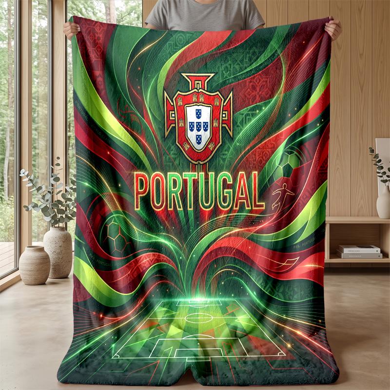 Portugal Football Printed Flannel Blanket Skin Friendly Warm Decorative Throw for Indoor Couch Bed Daily Use