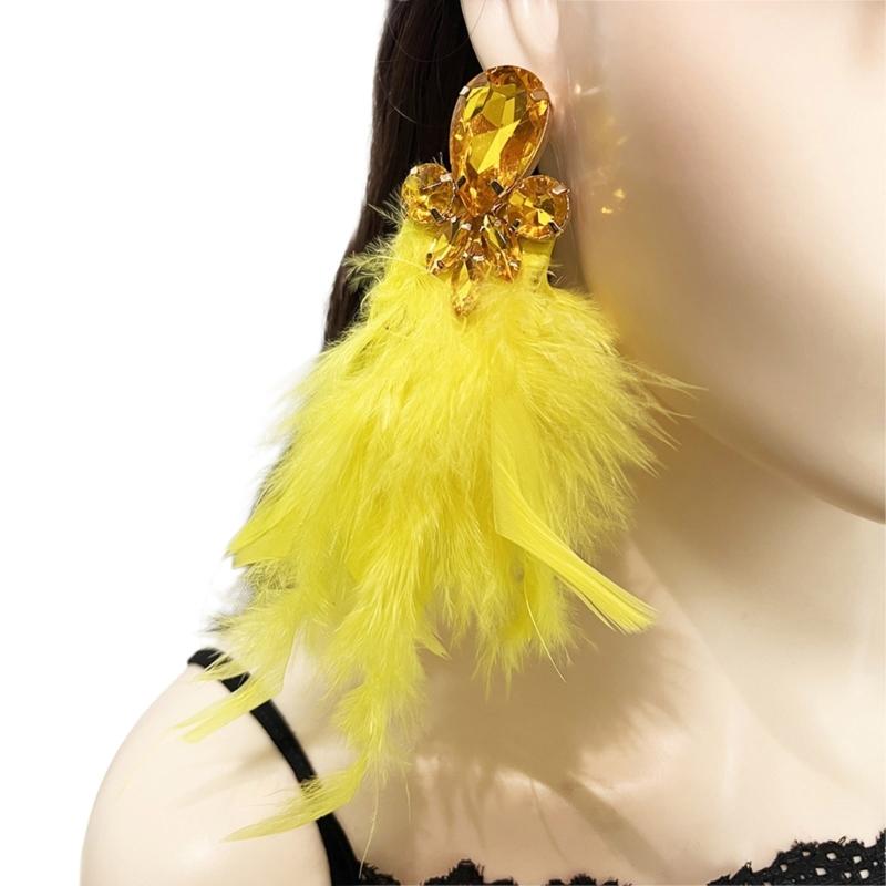 Hypoallergenically Feather Crystal Earrings Lightweight Alloy Long Drop Jewelry Ear Accessories for Women Gift