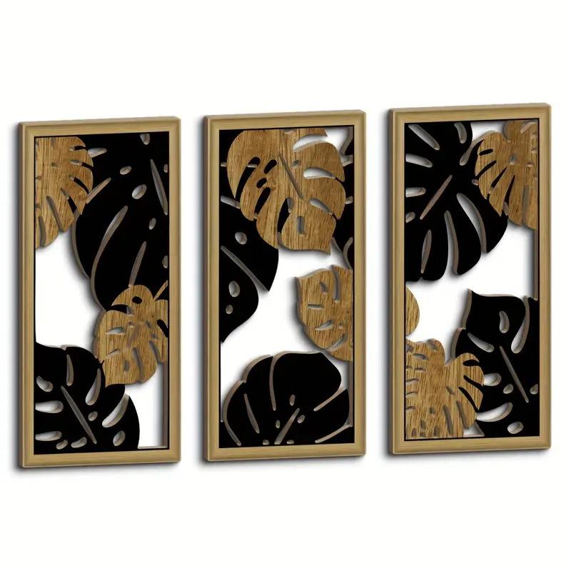 3PC/Set Hollow Leaves Boho Wooden Wall Hanging Wall Art Wall Decor Bedroom Office Studio Wood Craft Decor Home