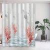 Minimalist Artistic Coral Fish Shower Curtain, Vibrant Red Coral & Fish on White, Durable Polyester, Elegant Bath Decor