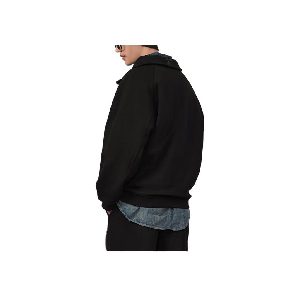 Reebok Solid Color Knitted Fleece Half-Zip Pullover Sweatshirt Unisex Sweatshirt Black 23FRC355UGH0