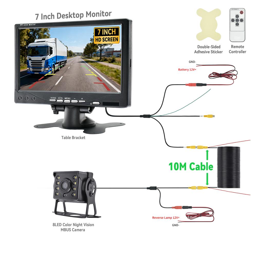 KTYDKP Car Rear View Camera For Truck Parking HD Monitor Trailer 9-36V LED Waterproof Camera with 7" Screen Easy Installation
