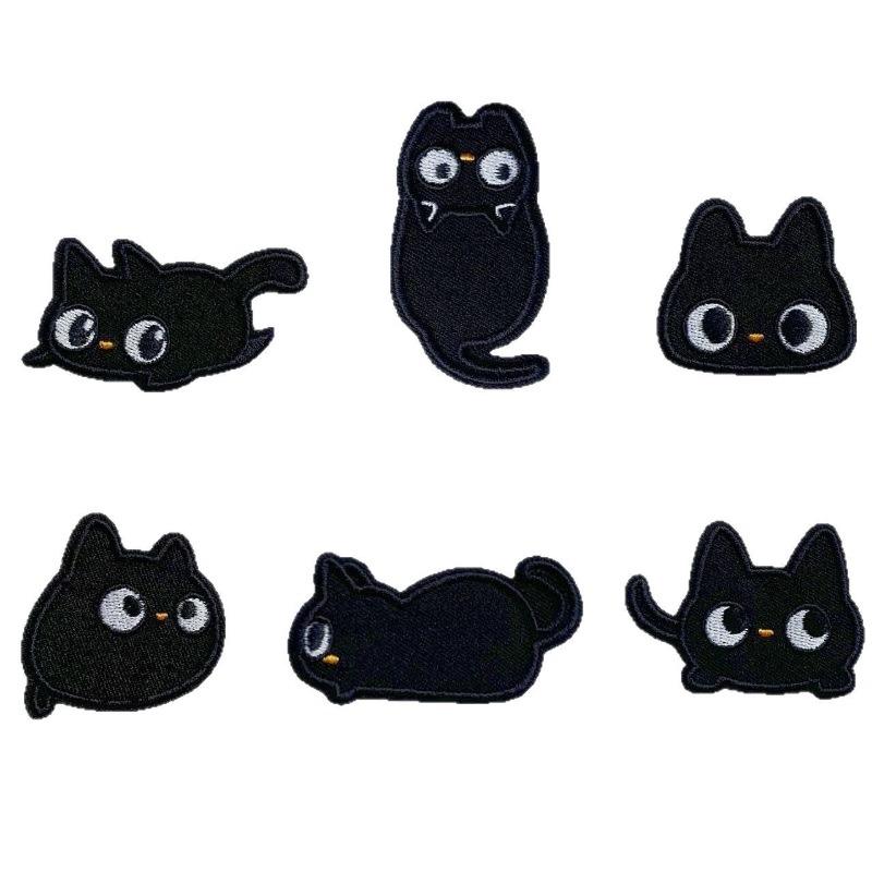 1PC Little Black Cat Self-adhesive Seam-free Patch Sticker Cartoon Clothes Children's Down Jacket Holes and No Traces Repair Embroidery Cloth Sticker
