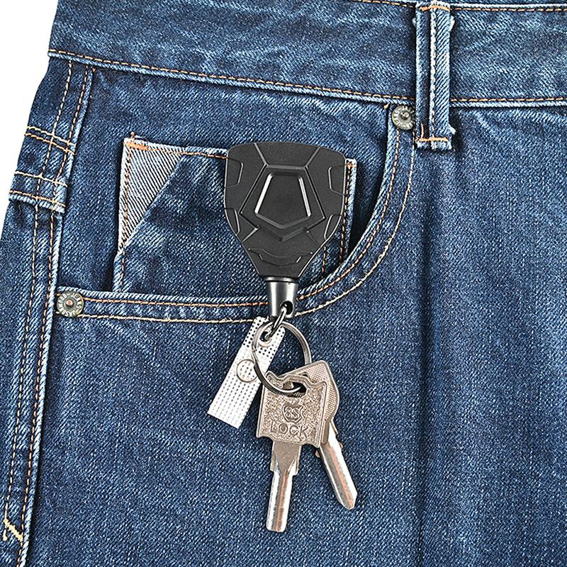 1Pc Retractable Easy-To-Pull Buckle Badge Reel Carabiner Key Chain Anti-Theft Anti-Lost Key Chain With Steel Cord