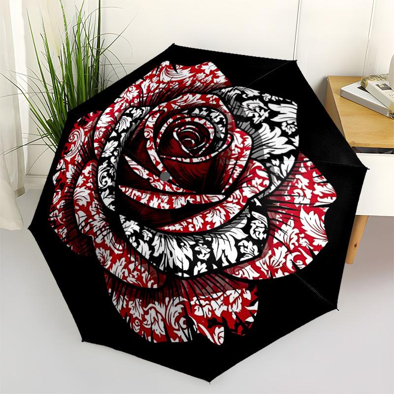 

1pc Rose Pattern Automatic Opening and Closing Folding Umbrella with 8 Iron Ribs - Portable, Foldable for Travel yy251124142