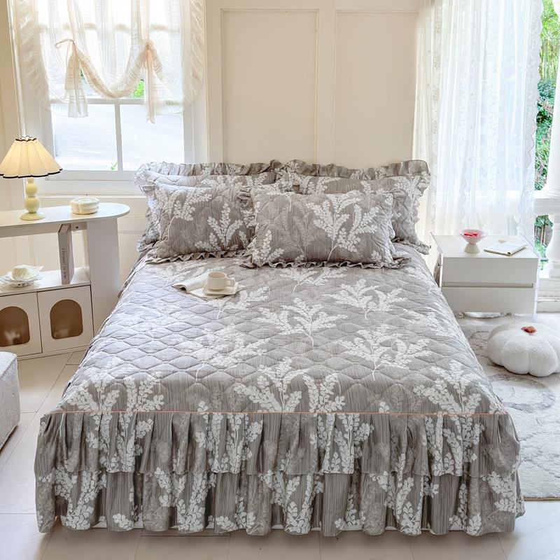 1pc Thicken Bed Skirt Floral Style Bed Linen Double Layered Lace Bed Cover Home Bedspread faldones de cama (No Pillowcase)