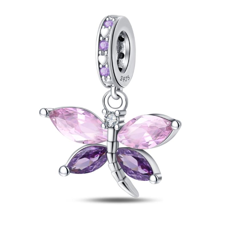 Spring copper Gem Butterfly Flower Pendant Suitable Compatible With Pandora Authentic Bracelets Diy Small Fresh Jewellery