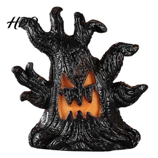 Three-dimensional Halloween Ornament Decoration, Ghost Face Tree Stump Lantern, LED Resin Spooky Decor Glowing Pumpkin Decor, Festival Atmosphere